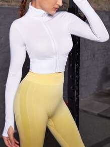 Jacket thể thao Dây kéo màu trơn - trắng - Xem 4