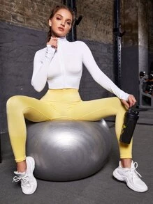 Jacket thể thao Dây kéo màu trơn - trắng - Xem 5