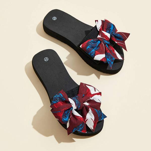 

Colorblock Bow Decor Slides, Red