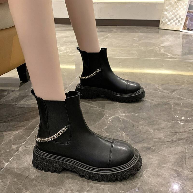

Chain Decor Platform Chelsea Boots, Black
