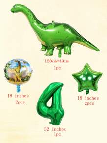 6pcs Dinosaur Shaped Decorative Balloon, Cartoon Number Aluminum Balloon For Birthday Party, Christmas - Green - View 2