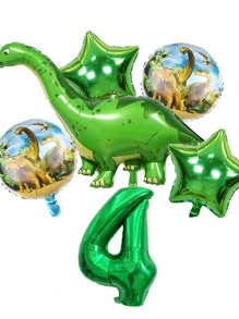 6pcs Dinosaur Shaped Decorative Balloon, Cartoon Number Aluminum Balloon For Birthday Party, Christmas - Green - View 3