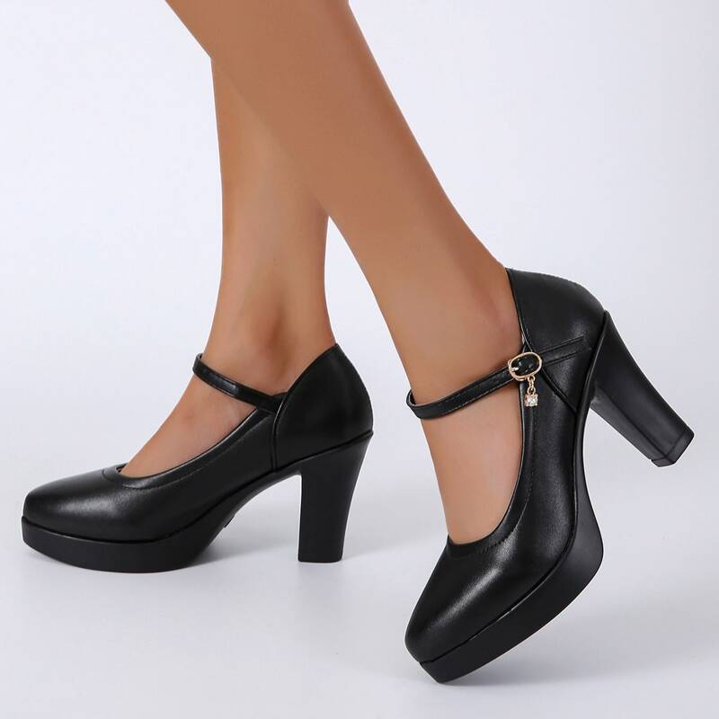 

Rhinestone Decor Platform Mary Janes, Black