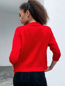 AAmilife 纯色休闲设计开衫 - 紅色 - 查看 3