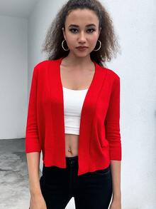 AAmilife 纯色休闲设计开衫 - 紅色 - 查看 4