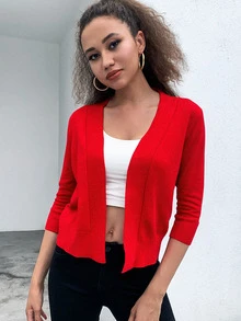 AAmilife 纯色休闲设计开衫 - 紅色 - 查看 5