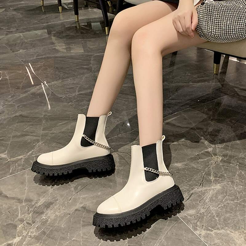 

Chain Decor Platform Chelsea Boots, White