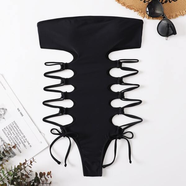 

Cut-out Bandeau One Piece Swimsuit, Black