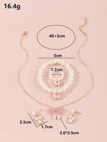 女孩5入組珍珠和蝴蝶裝飾首飾套裝