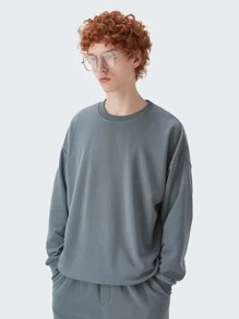 INFLATION 男士素色落肩袖運動衫 - 灰色 - 查看 4