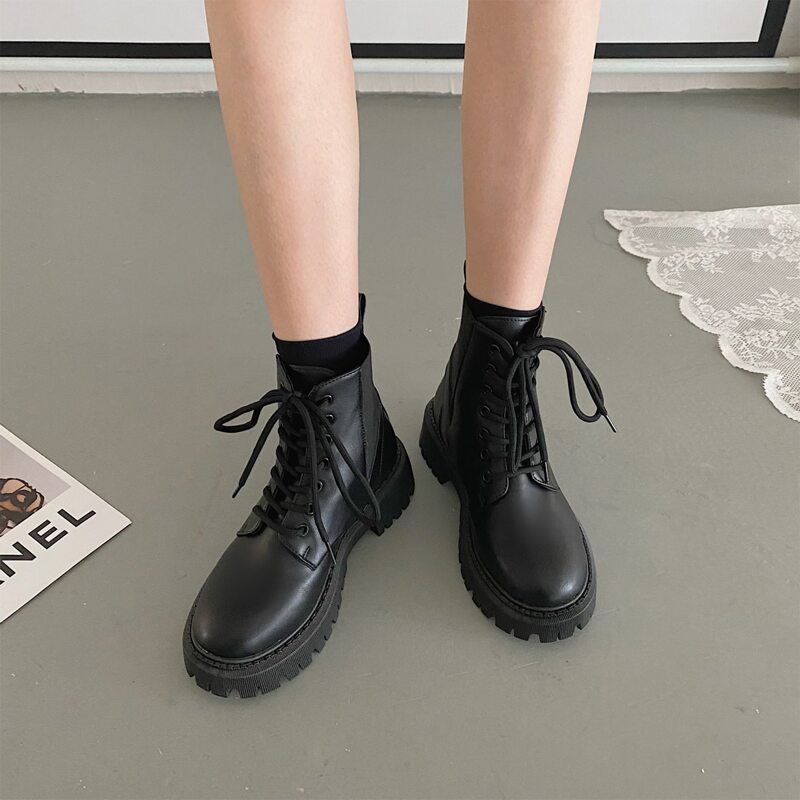 

Lace-up Front Combat Boots, Black