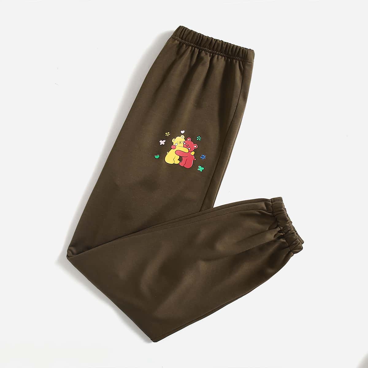 

Cartoon Bear Graphic Sweatpants, Chocolate brown