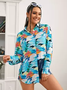 SHEIN Allover Print Drop Shoulder Blouse - Multicolor - View 1