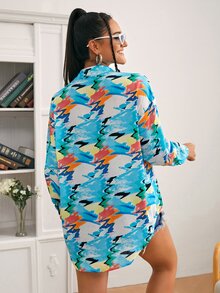 SHEIN Allover Print Drop Shoulder Blouse - Multicolor - View 2