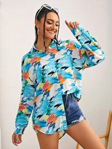 SHEIN Allover Print Drop Shoulder Blouse - Multicolor - View 4