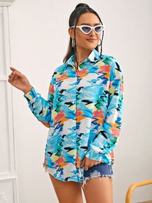 SHEIN Allover Print Drop Shoulder Blouse - Multicolor - View 5