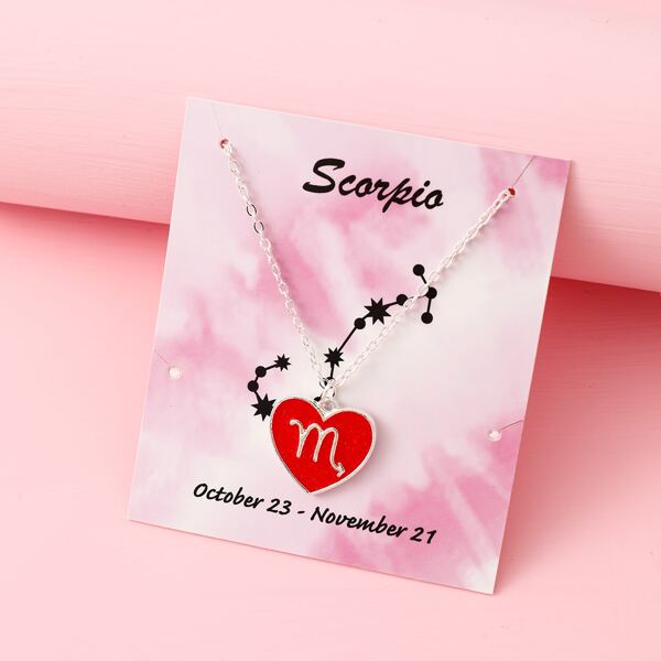 

Girls Constellation Symbol Decor Heart Charm Necklace, Red