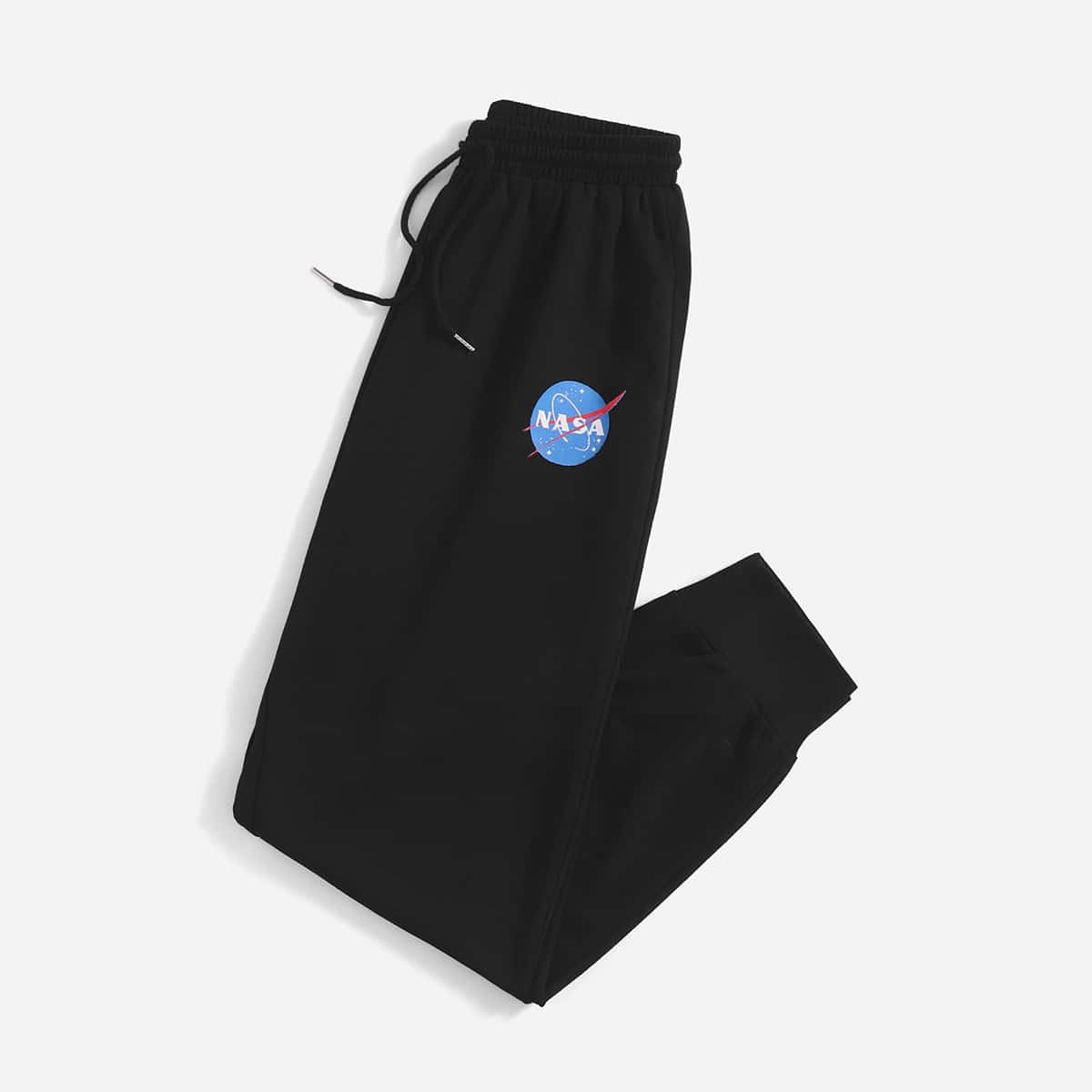 

Letter Graphic Drawstring Sweatpants, Black