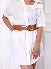 Plus Size Elastic Belt - Brown - View 1