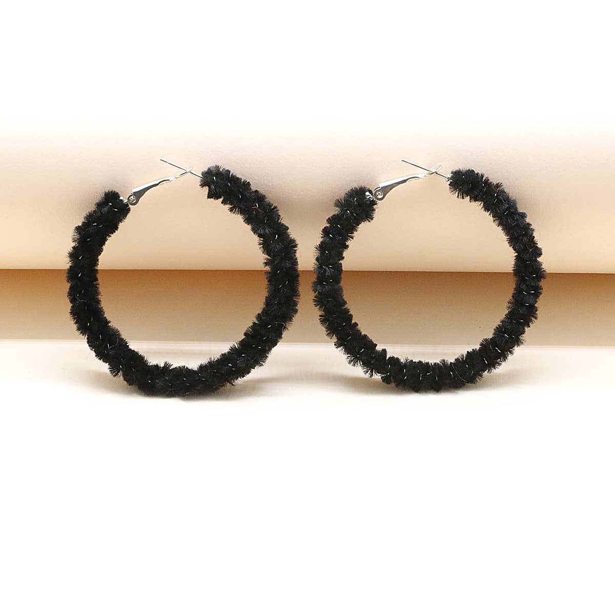

Fluffy Hoop Earrings, Black