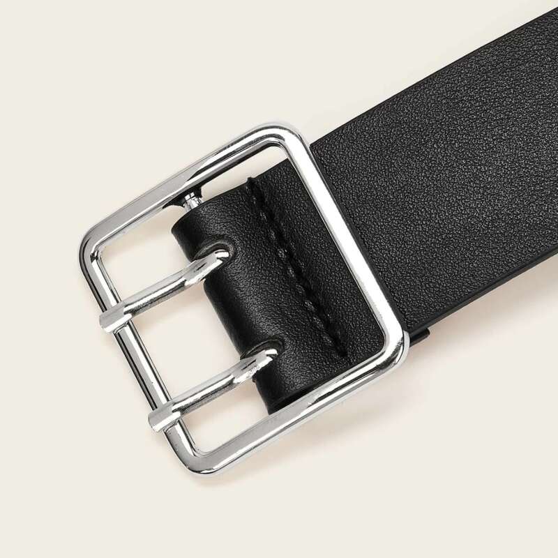 

Eyelet Decor Buckle Belt, Black