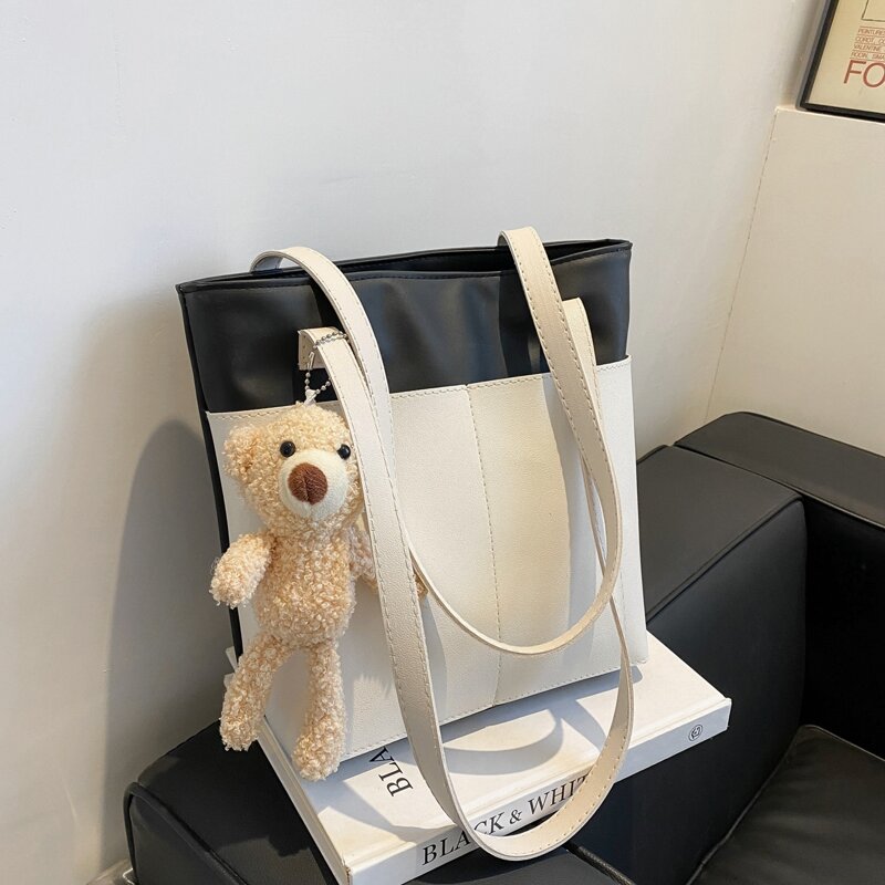 

Minimalist Tote Bag With Bear Bag Charm, Black