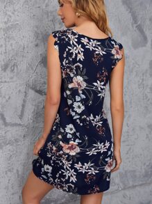 SHEIN Clasi 印花鎖眼領口貝殼邊洋裝