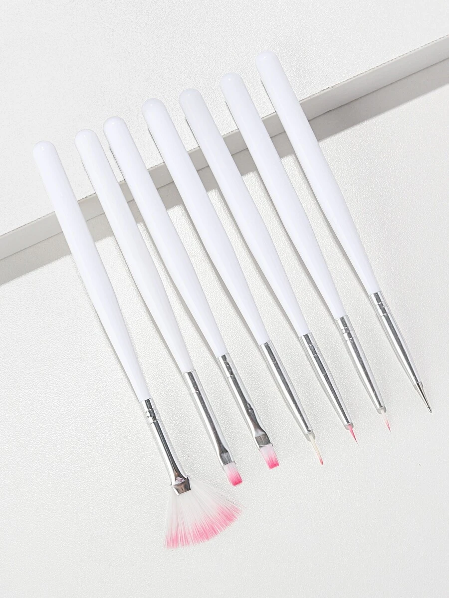 7pcs White Nail Art Painting Brush Set - White - View 1