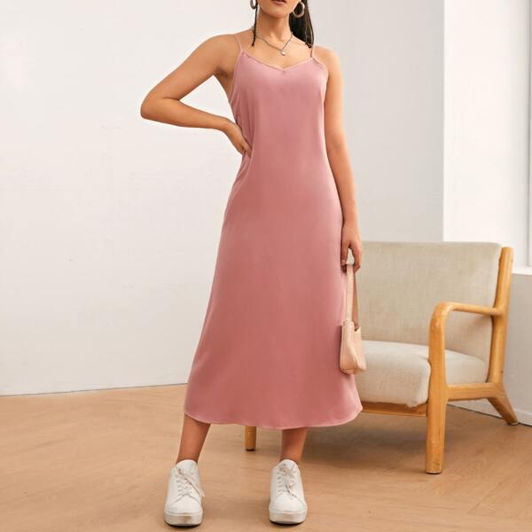 

Solid Backless Cami Dress, Dusty pink