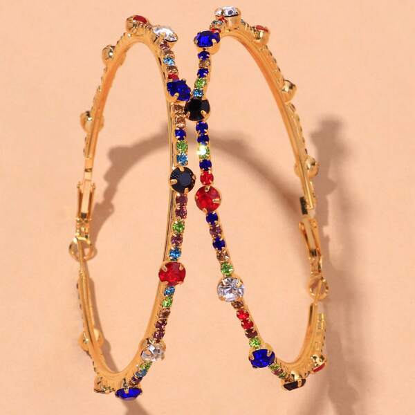 

Rhinestone Decor Hoop Earrings, Multicolor