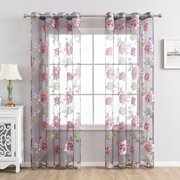 

Flower Print Single Panel Curtain, Purple