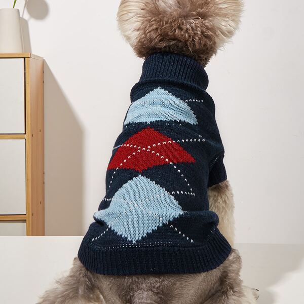

Geometric Pattern Pet Sweater, Navy blue
