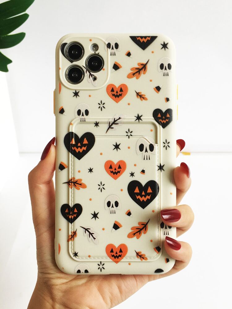 Halloween Cartoon Graphic Phone Case With Card Slot - Multicolor - View 1