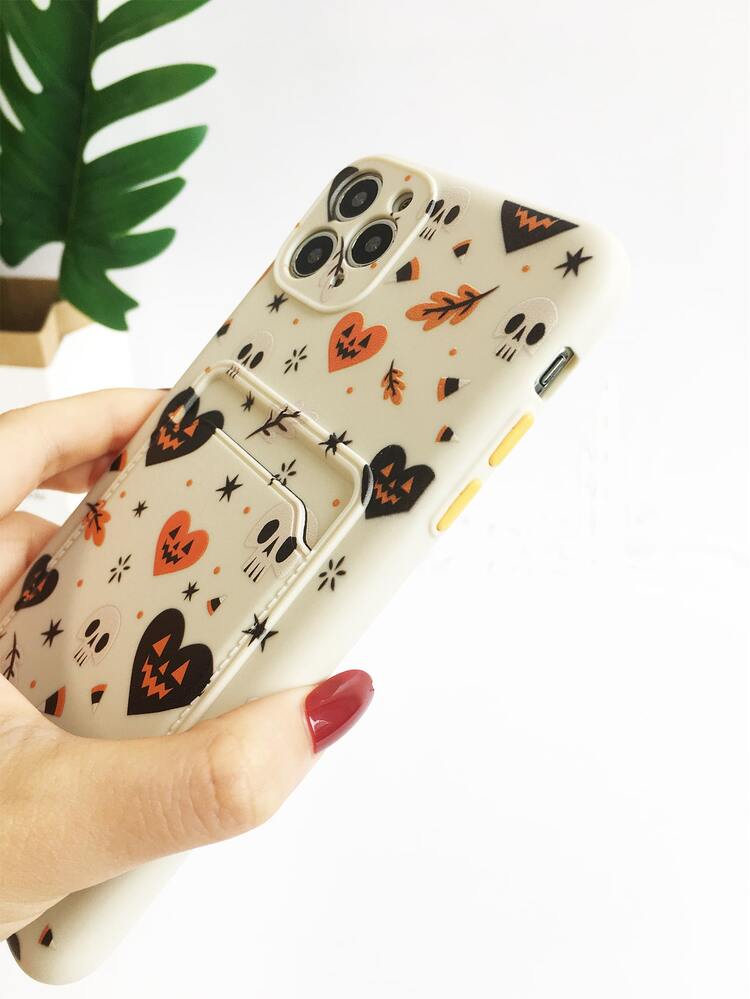 Halloween Cartoon Graphic Phone Case With Card Slot - Multicolor - View 3