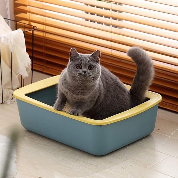 

1pc Two Tone Cat Litter Box, Navy blue