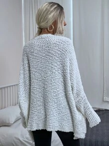 SHEIN LUNE 補丁口袋開門襟爆米花針織開襟衫 - 白色 - 查看 2