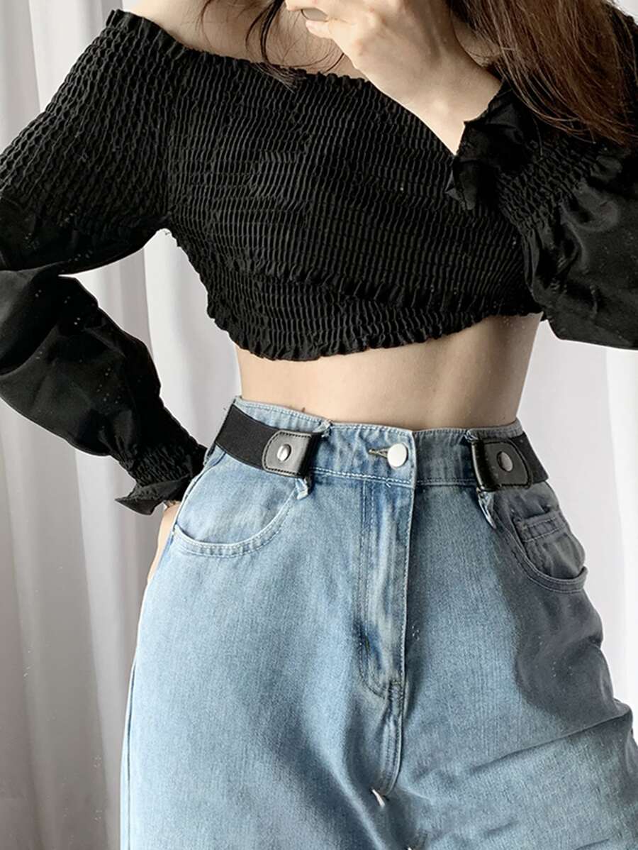 1 pieza Cinturón elástico casual sin hebilla, invisible para mujer, para otoño, Halloween - Negro - Ver 1