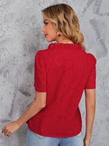 SHEIN Frenchy Áo sơ mi viền lá sen màu trơn Boho - Đỏ - Xem 2