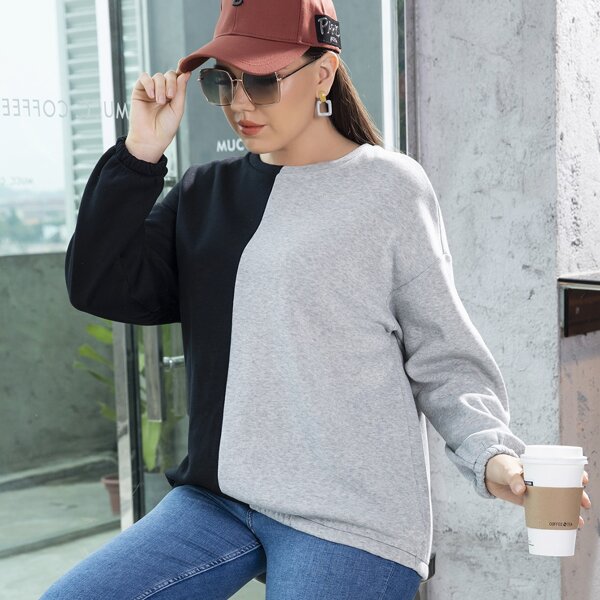 

Plus Two Tone Drop Shoulder Pullover, Multicolor