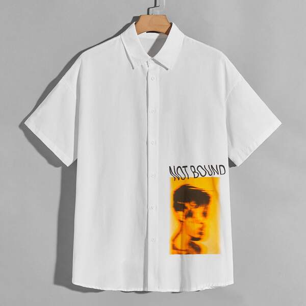 

Men Letter & Figure Graphic Shirt, White