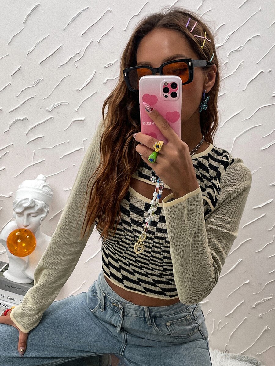 Plaid Pattern Peekaboo Jumper - Multicolor - View 1