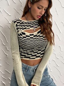 Plaid Pattern Peekaboo Jumper - Multicolor - View 6