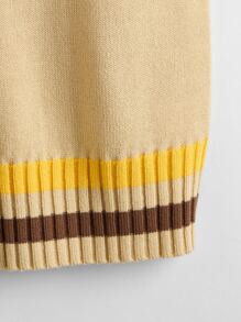 Bee Embroidery Striped Trim Sweater Vest - Khaki - View 3