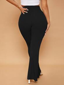 SHEIN SXY Solid Knot Front Cut Out Flare Leg Pants - Black - View 3