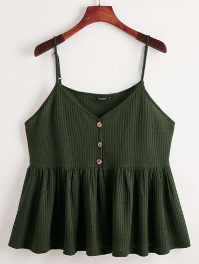 Plus Waffle Knit Ruffle Hem Cami Top