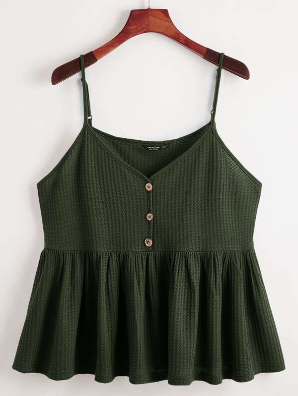 SHEIN EZwear 加大华夫格针织荷叶边下摆吊带背心