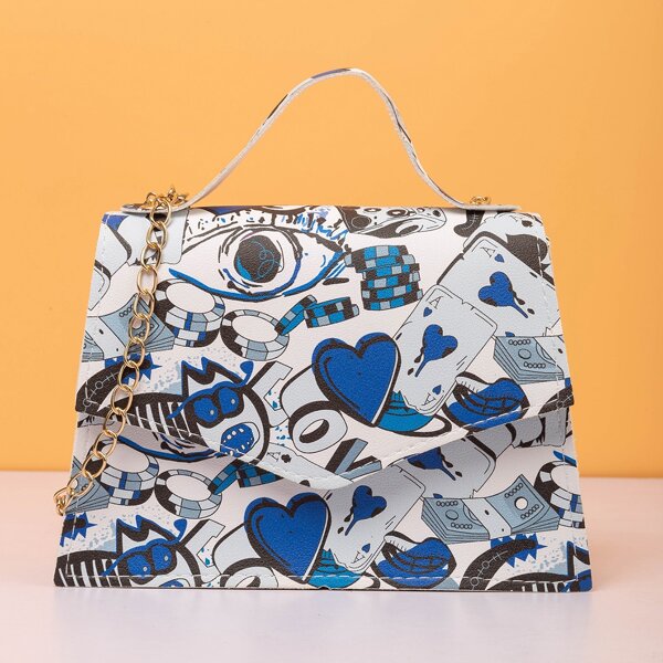 

Colorblock All Over Print Flap Square Bag, Multicolor