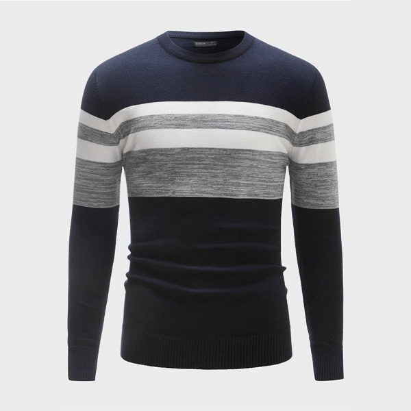 

Men Stripe Pattern Round Neck Sweater, Multicolor