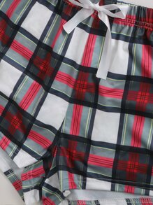 3pcs Plaid Knot Front Cami PJ Set / Pajama Set - Multicolor - View 6