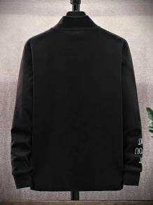 Manfinity Hombres Camiseta con estampado de letra cuello alzado - Negro - Ver 2